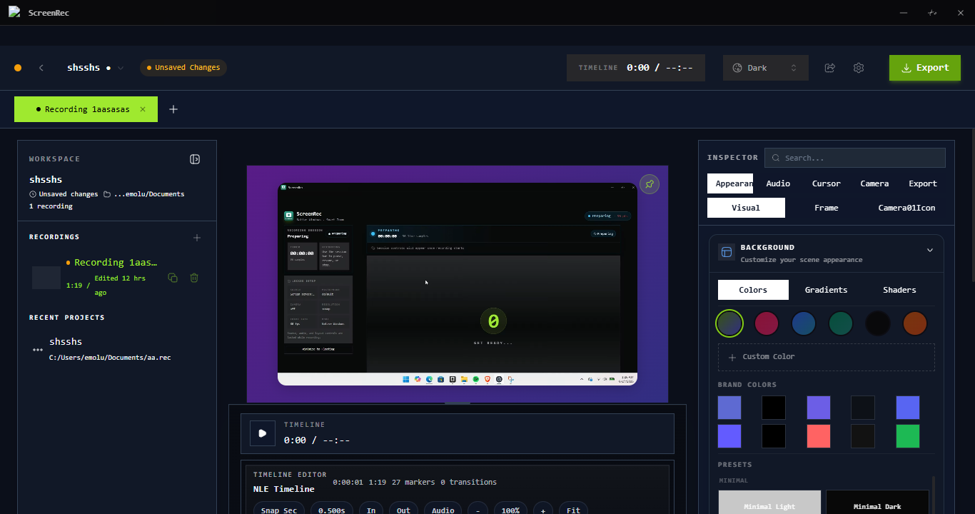 Screenrec timeline editor